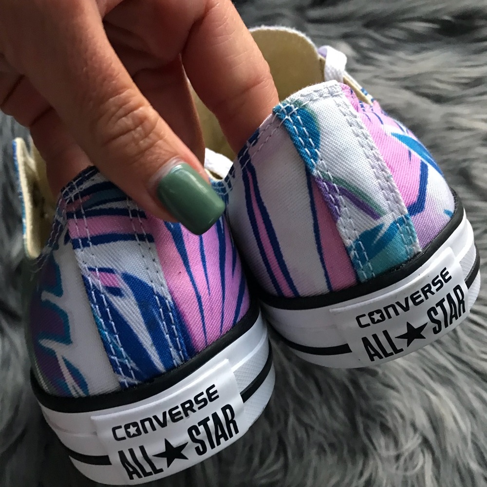 Converse low top sneakers white with pastel blue, purple, pink tropical print - Picture 3 of 8